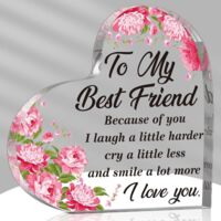 Plaque cœur acrylique cadeau meilleure amie Décoration de table souvenir et presse-papiers Cadeau d’amitié longue distance pour femme, sœur, jeune fille Anniversaire et remise de diplôme