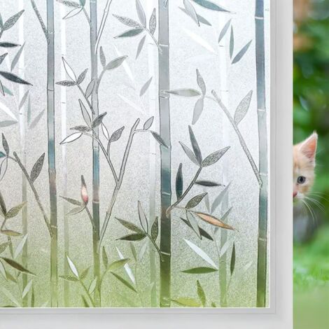 Film Fenêtre Anti-Regard Électrostatique 60 x 200 cm – Film Occultant Opaque Anti-UV, Film Décoratif Motif Feuilles de Bambou