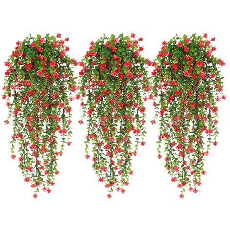 Lot de 3 Plantes Suspendues d’Extérieur – Fleurs Artificielles Résistantes aux UV pour Décoration Murale, Jardin et Mariage