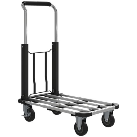 Chariot Plateforme Pliant – Capacité de Charge 150 kg, Surface Extensible et Poignée Réglable – Métal Noir pour Casiers et Transport