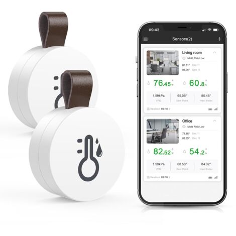 2PCS Thermomètre Hygromètre Bluetooth Intérieur – Capteur Température & Humidité avec Application Smart Sensor pour Chambre Bébé, Serre, Garage, Bureau (1/5)
