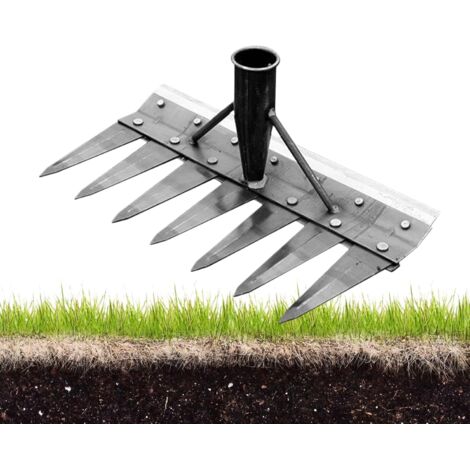 Outil de Jardinage 2-en-1, Désherbeur Manuel Double Face et Râteau Amovible 7 Dents, Multifonction pour Jardin et Pelouse (1/5)