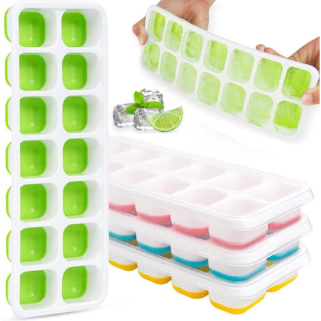 Lot de 4 Bacs à Glaçons en Silicone avec Couvercle – 14 Glaçons, Démoulage Facile, Sans BPA, Empilables, Lave-Vaisselle, Congélateur & Cocktails (1/5)