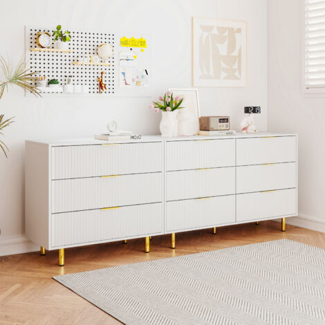 Buffet Modulable 200 cm avec 9 Tiroirs, Ensemble de Commode Moderne, Armoire de Rangement, Blanc et Doré (1/5)