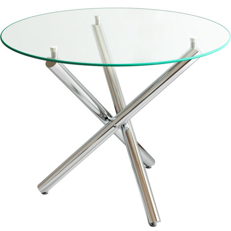 Table à Manger Ronde Moderne avec Plateau en Verre Trempé et Pieds en Métal, Table Minimaliste pour Cuisine ou Salon, 80 × 80 × 76 cm (1/5)