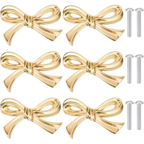 Lot de 6 Boutons de Meuble Nœud en Laiton Doré – Poignées Décoratives Vintage pour Tiroirs, Commode, Placard et Armoire