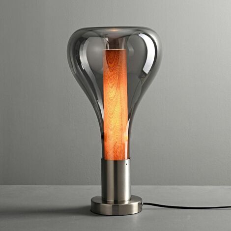 Lampe de Table Moderne en Verre avec Décor Imitation Bois – Lumière LED Sans Scintillement, Lampe de Chevet pour Chambre et Salon (1/5)