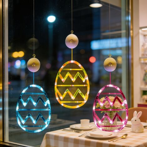3 Pièces Lumières Suspendues Lapin et Œufs de Pâques – Éclairage de Fenêtre et Ambiance de Pâques - 3 Œufs de Pâques (1/5)