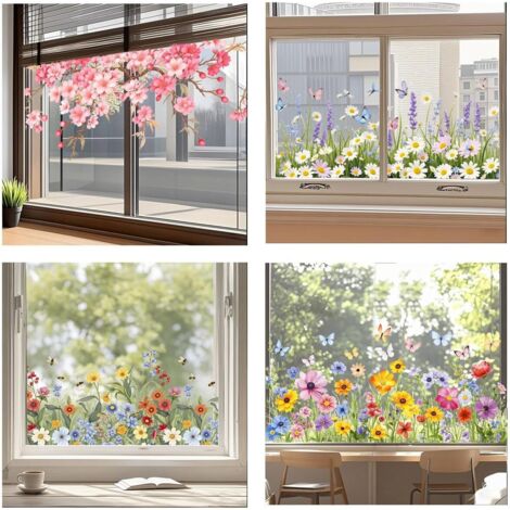 Lot de 4 Stickers Fenêtre Fleurs – Décoration Vitre Réutilisable (1/5)