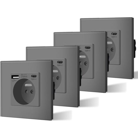 Lot de 4 Prises Murales USB-C 16A – Prise Électrique Verre Port Type-C 240V 86mm