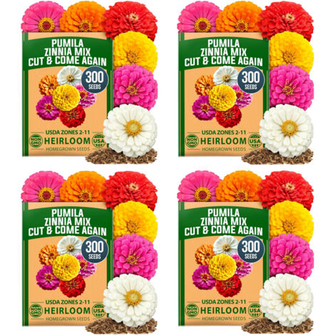 Mélange de Graines de Fleurs 1200 pcs (4 × 300) – Dahlia & Zinnia Elegans, Semis Facile en Parterres et Conteneurs (1/5)