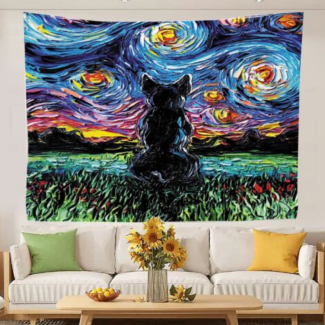 Tapisserie colorée, tenture murale, décor de séparation de salon, rideau de porte 100x75cm (1/5)