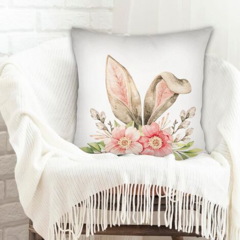Housse de coussin 45x45 cm en polyester résistant aux tachespour canapé ou lit, décoration de Pâques (1/5)