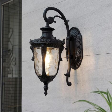 Applique Murale Extérieure Luminaire de Mur Lanternes Étanche Pour Porche Maison Avec Abat-Jour en Verre Martelé Noir – Ampoule Non Incluse (1/5)