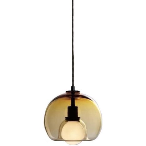 Suspension Verre Moderne Pendentif Cuisine Île Lampe E27 Vintage Chambre Salle à Manger Noir, Ambre (Ampoule Non Incluse) (1/5)