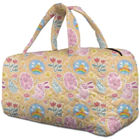 40,5x20,5x20,5cm Sac polochon matelassé à motifs fleuris doux, rangement vêtements, sac de sport pour gym (1/5)