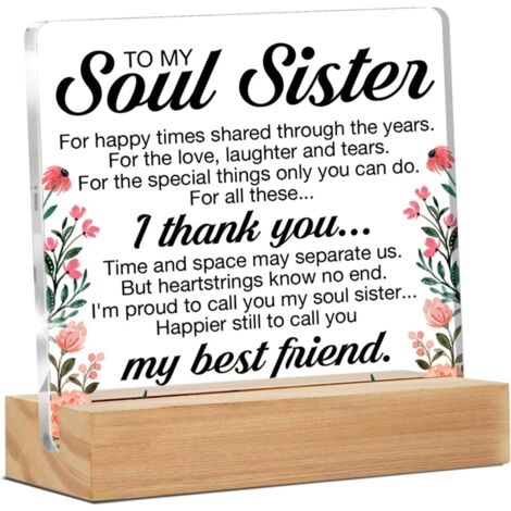 Cadeaux pour sœur d'âme, cadeaux d'amitié pour meilleure amie femme, cadeaux de remerciement pour amies femmes, sœur d'âme, meilleure amie (BFF), plaque décorative transparente pour bureau pour sœur d (1/4)