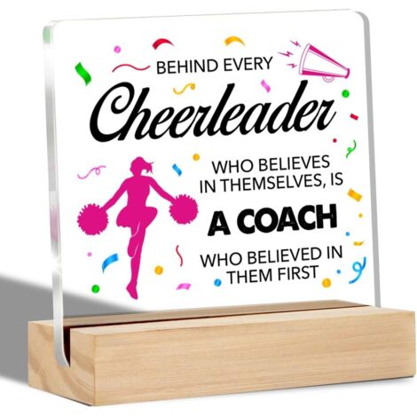 Cadeau de reconnaissance pour entraîneur de cheerleading - Plaque décorative transparente pour bureau, plaque en acrylique de remerciement avec support, plaquette de table, souvenir pour décor de bure (1/4)