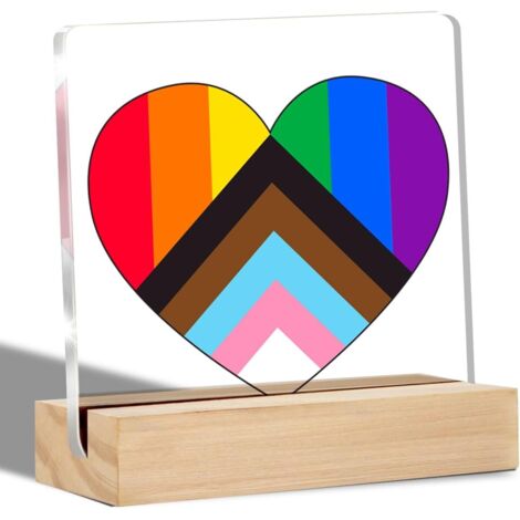Cadeaux de Gay Pride pour amis hommes : Drapeau de fierté de progrès arc-en-ciel, plaque décorative transparente pour bureau, plaque en acrylique LGBT avec support, plaquette de table, souvenir, décor (1/4)
