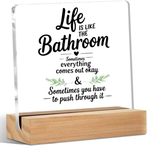 Décoration de panneaux humoristiques de salle de bain, panneau en acrylique pour décoration de bureau avec support en bois, panneaux décoratifs accessoires pour table, étagère, étagères de box