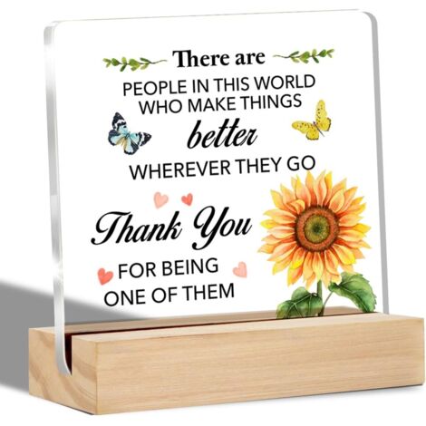 Décorations de bureau transparentes : Plaque en acrylique fleurie avec support, plaquette de table, souvenir, cadeau de reconnaissance pour enseignant, collègue, responsable, patron (1/4)