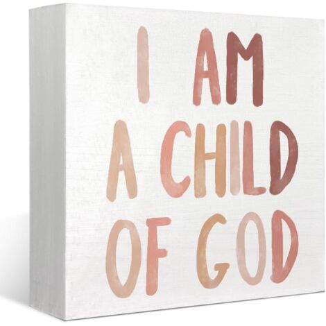 Décoration de nursery boho neutre pour bébé fille et garçon - Panneau en boîte en bois chrétien "Je suis un enfant de Dieu", décoration de bureau et de chambre pour tout-petit, avec verset biblique (1/5)