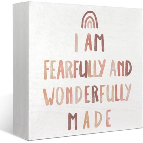 Décoration de nursery bébé boho neutre - Panneau en boîte en bois arc-en-ciel avec verset biblique inspirant, décoration de bureau pour chambre de tout-petit, chrétien, 12,7x12,7 cm en bois burlywood (1/5)