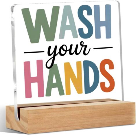 Panneau en acrylique de citation de salle de bain "Lavez-vous les mains", décoration de bureau, panneau humoristique de décoration de salle de bain pour nursery, salle de bain, toilettes, étagère, tab (1/5)