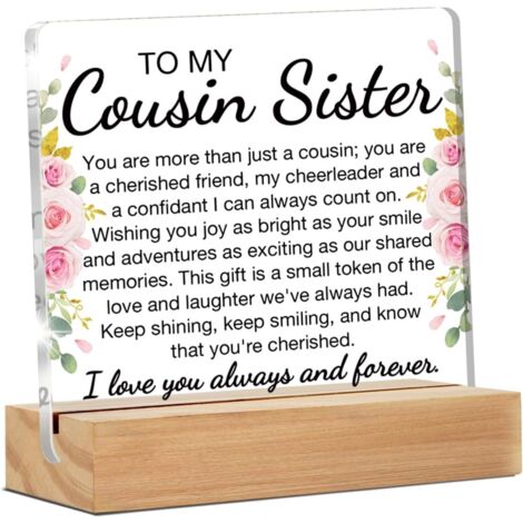 Meilleurs cadeaux pour cousine femme, fille, à ma cousine, cadeaux, plaque décorative transparente pour bureau (1/4)