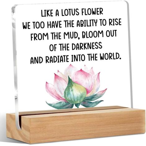 Cadeaux inspirants, panneau en acrylique de lotus pour décoration de bureau avec support en bois, cadeaux motivateurs, panneaux de décoration de bureau pour maison, bureau, salon, table (1/5)