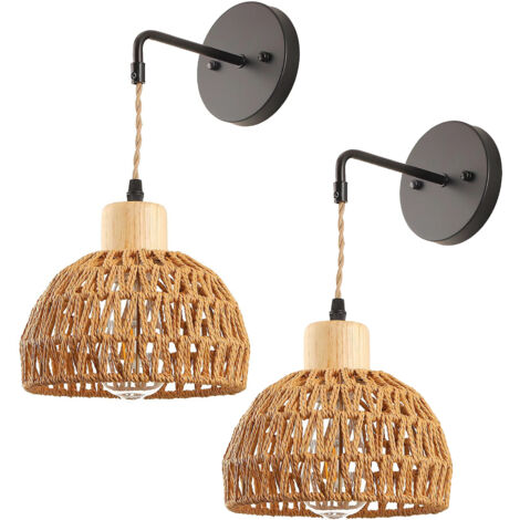 Lot de 2 Applique Murale Rotin Design – Luminaire Mural Intérieur Bohème, Éclairage Décoratif pour Chambre, Salon, Couloir, Escalier, Bureau (1/5)