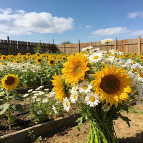 Graines Fleurs 2500 pcs – Tournesol et Camomille, Floraison Abondante Été, Jardin Coloré et Balcon Fleuri (1/5)