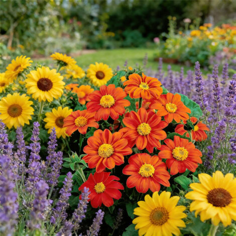 Graines Fleurs 1600 pcs – Tournesol Mexicain, Tournesol Classique et Lavande, Massifs et Bordures Colorés, Jardin et Balcon (1/5)