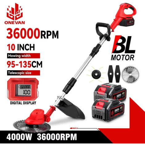 Tondeuse Électrique Sans Fil 10", Moteur Brushless 36 000 tr/min, Coupe-Bordure Jardin, Compatible Batteries Makita 18V, Avec 2 Batteries et Chargeur (1/5)