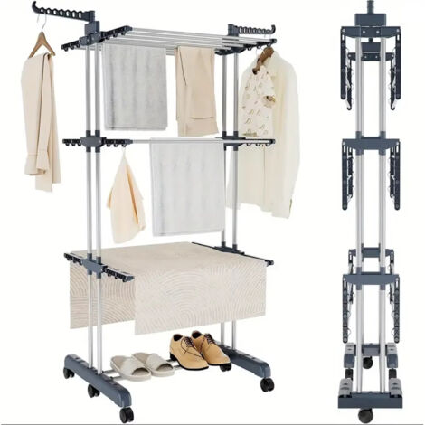 Étendoir à linge Airer – Pliable – 3 barres de séchage – Supports réglables – Pour intérieur comme extérieur (1/5)