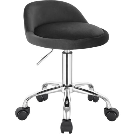 Fauteuil pivotant velours gris foncé – Roulettes – Réglage hauteur – Dossier bas – Tabouret basculant – Professionnel (1/5)