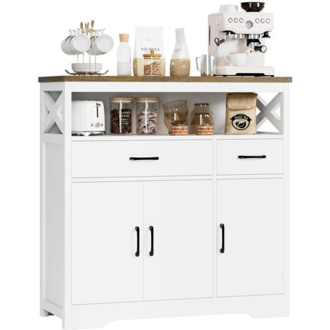 Sideboard 105×100×39,5 cm armoire de cuisine buffet 2 tiroirs 3 portes plan de travail salon salle à manger (1/5)