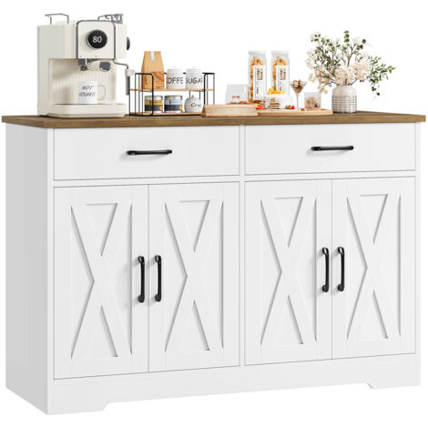 Sideboard 120×81×40 cm armoire de cuisine plan de travail buffet 2 tiroirs 4 portes blanc (1/5)