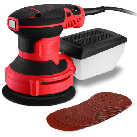 Ponceuse vibrante rouge – 300 W – 14000 tr/min – Plateau 125 mm – Kit 16 abrasifs – Récupérateur poussière – Usage domestique (1/5)
