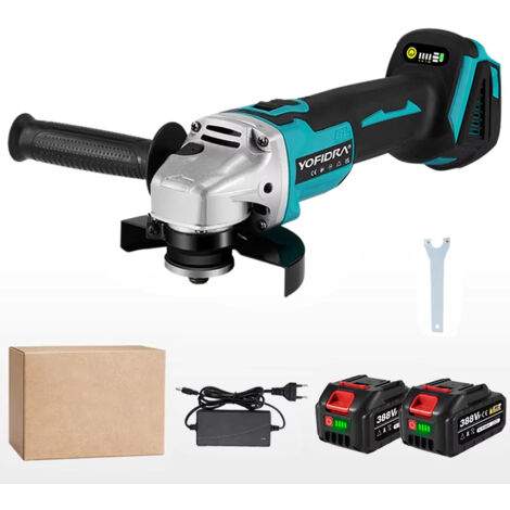 Meuleuse d'angle sans fil 125 mm brushless 4 vitesses – meulage polissage découpe métal bois – compatible batterie Makita avec 2 batteries et boîte en carton (1/5)