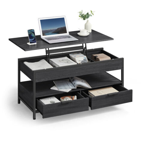 Table basse relevable pour salon – Table de café réglable en hauteur, avec tiroirs et rangement ouvert, 50 × 100 × (48–63) cm (1/5)