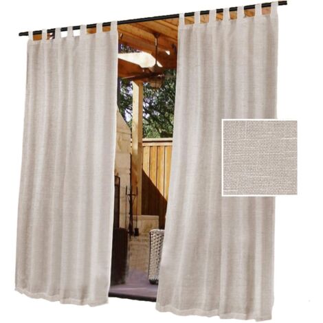 Rideaux de jardin imperméables effet lin naturel – 2 panneaux semi-transparents – pour extérieur et intérieur (Lin-132×274cm)