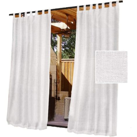 Rideaux de jardin imperméables effet lin naturel – 2 panneaux semi-transparents – pour extérieur et intérieur (Blanc-132×213cm)