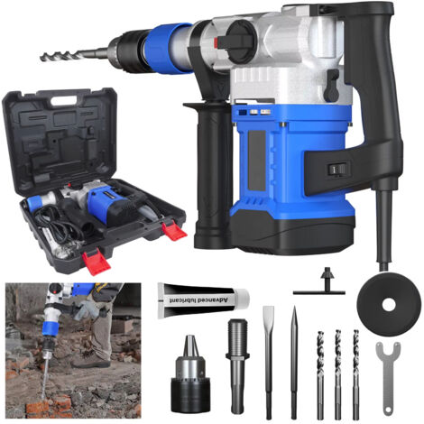 Perceuse marteau électrique 1500W 6 vitesses – outil rotatif à percussion 4 fonctions SDS Plus, ciseaux et forets inclus avec mallette (1/5)