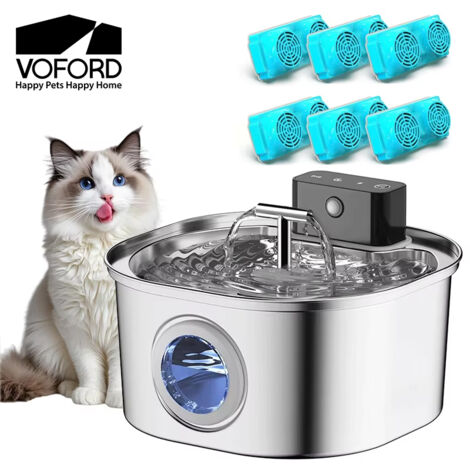 Fontaine à eau pour chat en acier inoxydable 3,2 L – Sans fil, batterie 4000 mAh, 3 modes, double sortie, distributeur automatique pour animaux (1/5)
