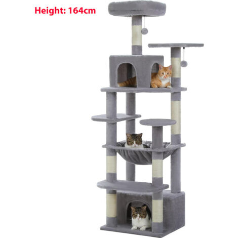Arbre à chat multi-niveaux 164 cm – Poteaux en sisal, niches confortables, grand hamac et tour de jeu pour chats d’intérieur (1/5)