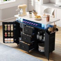 Desserte de Cuisine Mobile 120x42(60)x93 cm avec Plateau Pliable, 5 Roulettes, Étagère de Porte, Porte-Bouteilles et Porte-Verres – Îlot de Cuisine Multifonction