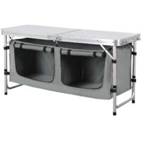 Table de pique-nique pliante Table de valise en aluminium avec sac de rangement placards Table de camping réglable en hauteur pour barbecue de jardin Blanc et gris