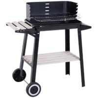 Barbecue Charbon de Bois Hauteur Réglable, Grills et Étagères Latérales avec Roues, 83x37x87 cm