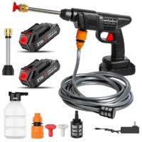 21V Cordless High-Pressure Water Gun 50BAR Wireless Foam Producer 50BAR Car Washer Gun for Auto Home Garden Machine Tool, avec 2 batteries